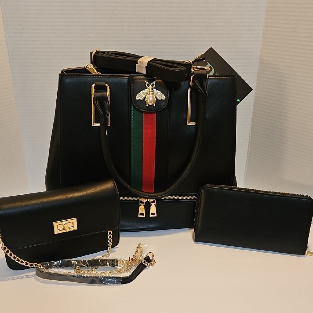 Elegant Inspired Black Handbag Set